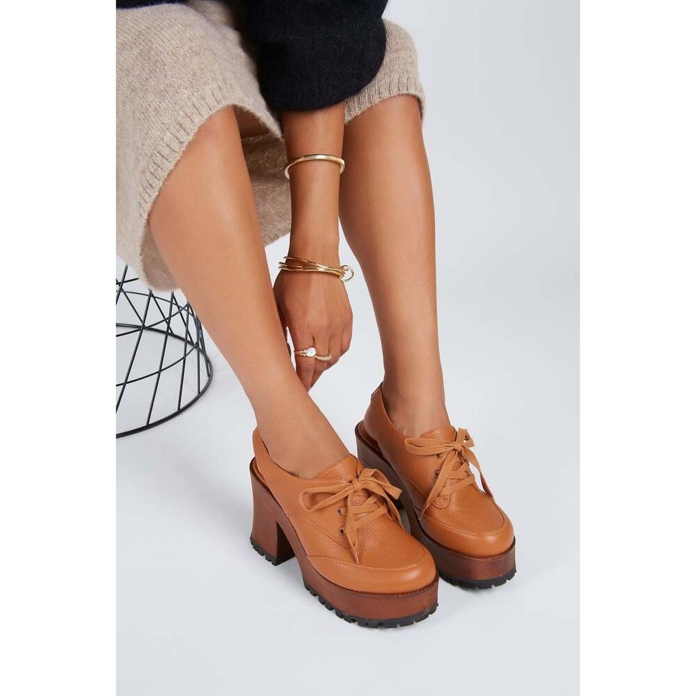 Intentionally Blank Hobby Slingback Platform Clog Whiskey Brown Leather Size 8